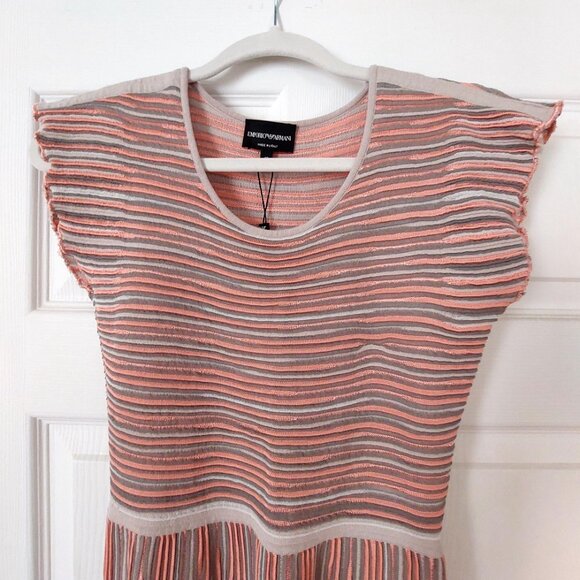 Pink and Grey Knitted Striped Pleated Dress - Picture 4 of 14